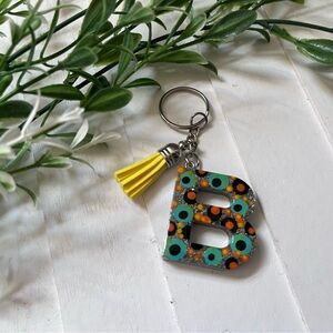 New Personalized Keychain Letter B with Yellow Tassel